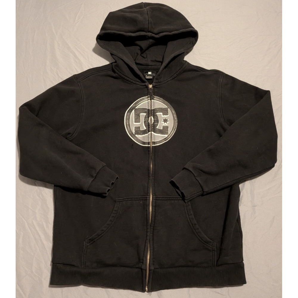 Vintage Y2K DC Shoes Star Skate Zip Up Black Hoodie Mens XL Skater Punk Grunge